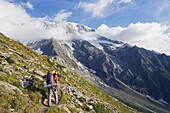 Hiker on the way to Mont Blanc, French Alps, France, Europe