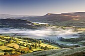 Rolling countryside in the Usk Valley, Brecon Beacons National Park, Powys, Wales, United Kingdom, Europe