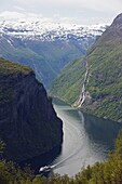 Tourist cruise ship on Geiranger Fjord, UNESCO World Heritage Site, Western Fjords, Norway, Scandinavia, Europe
