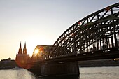 Hohenzollern Bridge over the River Rhine and Cathedral, Cologne, North Rhine Westphalia, Germany, Europe