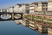 Ponte alla Carraia and Lungarno Corsini reflected in the River Arno, Florence, UNESCO World Heritage Site, Tuscany, Italy, Europe