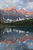 Early morning reflections in Moraine Lake, Banff National Park, UNESCO World Heritage Site, Alberta, Rocky Mountains, Canada, North America