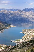 High view of the fjord at Kotor Bay, Kotor, UNESCO World Heritage Site, Montenegro, Europe