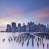 Dusk view of the skyscrapers of Manhattan from the Brooklyn Heights neighborhood, New York City, New York, United States of America, North America