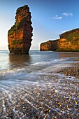 Red sandstone cliffs at Ladram Bay, Jurassic Coast, UNESCO World Heritage Site, Devon, England, United Kingdom, Europe