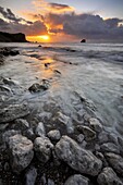 Sunrise at Man O War Cove, St. Oswalds Bay, Jurassic Coast, UNESCO World Heritage Site, Dorset, England, United Kingdom, Europe