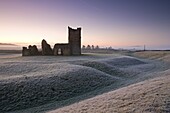 The ruins of Knowlton Church on a frosty winter morning, Dorset, England, United Kingdom, Europe