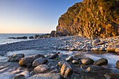 River Heddon flows out to the sea at Heddons Mouth, Exmoor National Park, Devon, England, United Kingdom, Europe