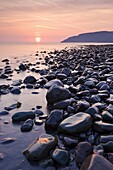 Sunrise over Bossington Beach, near to Porlock Weir, Exmoor, Somerset, England, United Kingdom, Europe