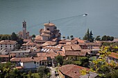 View of Sale Marasino and Lake Iseo, Lombardy, Italian Lakes, Italy, Europe
