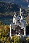 Romantic Neuschwanstein Castle and German Alps during autumn, southern part of Romantic Road, Bavaria, Germany, Europe