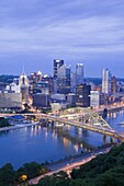 Pittsburgh skyline and Fort Pitt Bridge over the Monongahela River, Pittsburgh, Pennsylvania, United States of America, North America