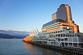 Canada Place at dusk, Downtown Vancouver waterfront, Vancouver, British Columbia, Canada, North America