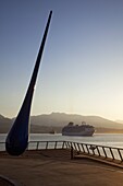 The Raindrop sculpture and cruise ship in early morning light, Waterfront near the Convention Centre and Canada Place, Vancouver, British Columbia, Canada, North America