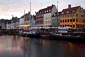 Nyhavn at dusk, Copenhagen, Denmark, Scandinavia, Europe