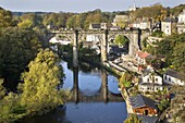 Knaresborough Viaduct and River Nidd in autumn, North Yorkshire, Yorkshire, England, United Kingdom, Europe