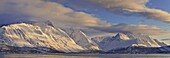 Looking across Ullsfjord, towards the Southern Lyngen Alps, Troms, Norway, Scandinavia, Europe
