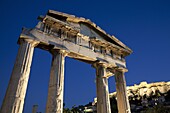 Gate of Athena Archegetis and the Acropolis at night, UNESCO World Heritage Site, Athens, Greece, Europe