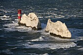 The Needles Lighthouse during stormy weather, Isle of Wight, England, United Kingdom, Europe