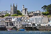 The town of Fowey, seen from the River Fowey in Cornwall, England, United Kingdom, Europe