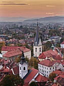 Sunset over the city of Ljubljana, Slovenia, Europe