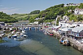 Looking towards the harbour and bridge in Looe, Cornwall, England, United Kingdom, Europe