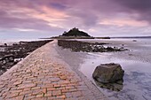 Causeway at low tide, leading to St. Michael's Mount, Cornwall, England, United Kingdom, Europe