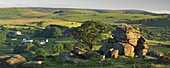 Dartmoor moorland and countryside in summer time, Saddle Tor, Dartmoor, Devon, England, United Kingdom, Europe