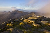 Cloud rolls in on the summit of Goat Fell, Isle of Arran, Scotland, United Kingdom, Europe