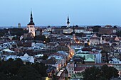 Dusk over the city centre and Old Town, UNESCO World Heritage Site, Tallinn, Estonia, Europe