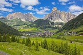 Corvara and Sass Songher Mountain, Badia Valley, Bolzano Province, Trentino-Alto Adige/South Tyrol, Italian Dolomites, Italy, Europe