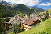 View over town, Arabba, Belluno Province, Trento, Dolomites, Italy, Europe