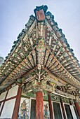 Pavilion detail, Pohyon Buddhist Temple (Pohyon-sa), Myohyangsan, Democratic People's Republic of Korea (DPRK), North Korea, Asia