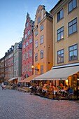 Stortorget Square cafes at dusk, Gamla Stan, Stockholm, Sweden, Scandinavia, Europe