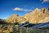 Monte Mulaz, Cima del Focobon, Cima di Val Grande and Cima dei Bureloni, Pala range, Dolomites, UNESCO World Heritage Dolomites, Trentino, Italy