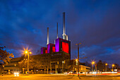 power station illuminated at night, Linden, landmark, Hannover, Lower Saxony, Germany