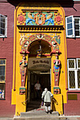 ornate entrance to pharmacy, Lueneburg, Lower Saxony, Germany