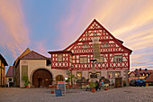 Market place at Wipfeld with with guest house Zum grünnen Baum, Spring, Unterfranken, Bavaria, Germany, Europe
