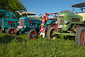 Meeting of oldtimer tractors at Wiebelsberg, Markt Oberschwarzach, Spring, Unterfranken, Bavaria, Germany, Europe