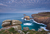 Dramatic coastal scenery at Land's End in winter, Cornwall, England, United Kingdom, Europe