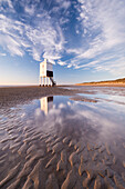 Wooden lighthouse on Burnham beach at low tide in winter, Burnham-on-Sea, Somerset, England, United Kingdom, Europe