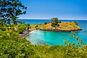 The turquoise waters of Lagoa Azul in northern Sao Tome, Sao Tome and Principe, Atlantic Ocean, Africa