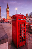 Typical English red telephone box near Big Ben, Westminster, London, England, United Kingdom, Europe