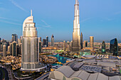 The Burj Khalifa, elevated view looking over the Dubai Mall, Dubai, United Arab Emirates, Middle East