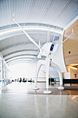 This giant, three-legged, glossy white Space Observer is a piece of art created by artist Bjorn Schulke for the San Jose International airport, San Jose, California, United States of America