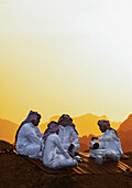 Group of Saudis drinking tea on top of mountain range, Taif, Saudi Arabia