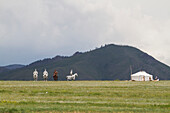 Equestrian statues and ger (yurt), Genghis Khan Statue Complex, Tsonjin Boldog, Töv Province, Mongolia