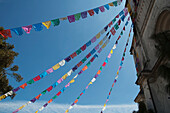Paper Flags Decorate The Front Of The Church Of San Lorenzo, Zinacantan, Chiapas, Mexico