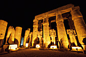 Columns And Monumental Statues In The Courtyard Of Ramses Ii Of The Luxor Temple At Night, Luxor, Qina, Egypt