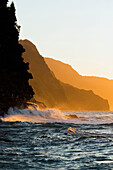 'Golden waves looking down the Na Pali Coast; Wainiha, Kauai, Hawaii, United States of America'